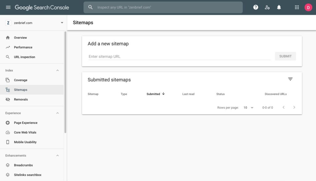 Add a sitemap in Google Search Console