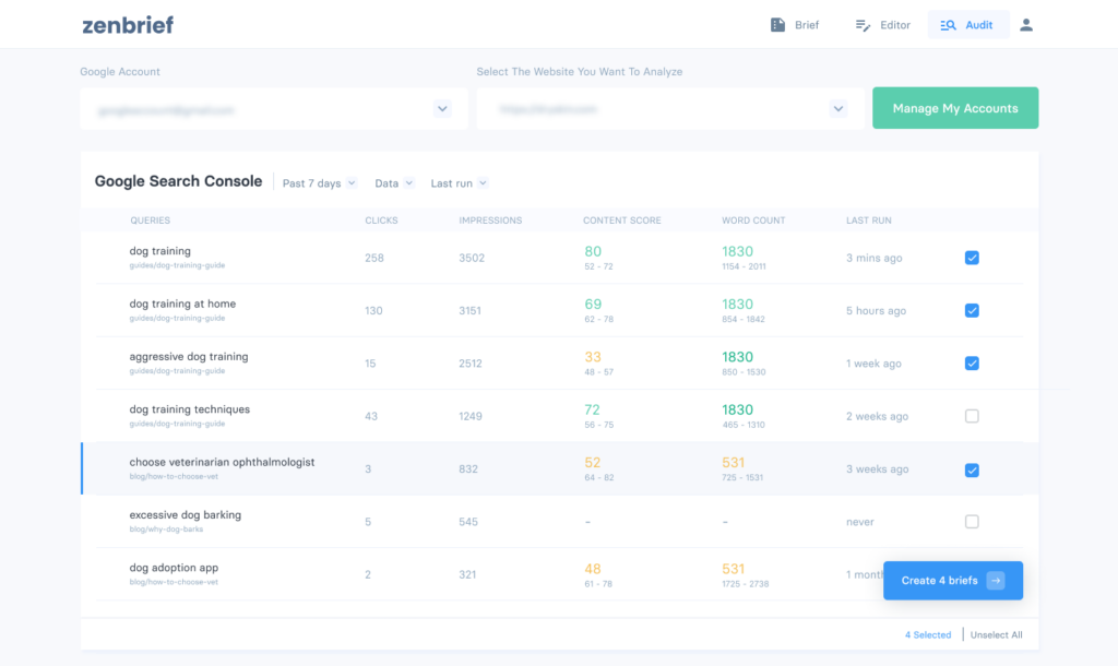 ZenBrief Google Search Console integration