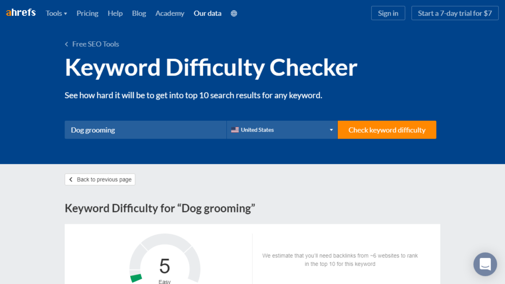 Free Ahrefs Keyword Difficulty Checker for keyword research