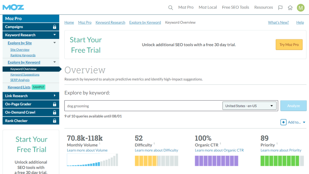 Moz Keyword Explorer