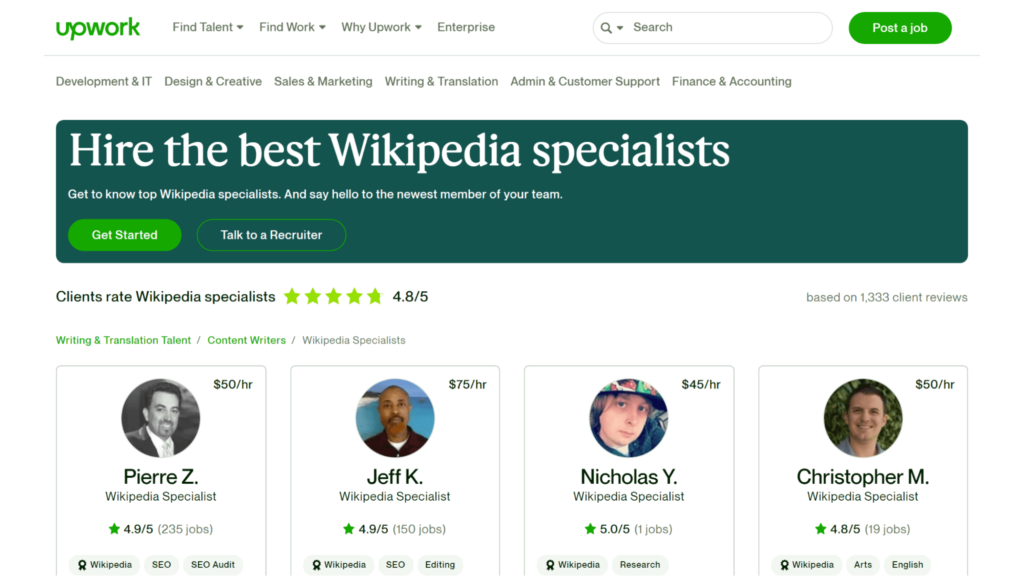 Hiring Wikipedia experts from Upwork