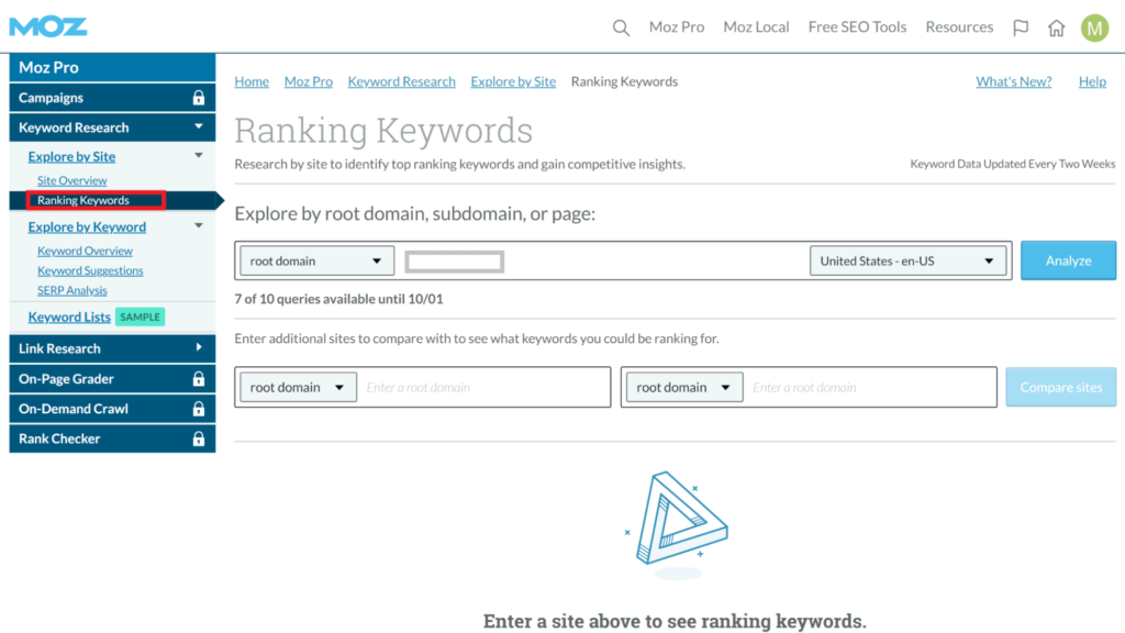 Using Moz to find website keywords