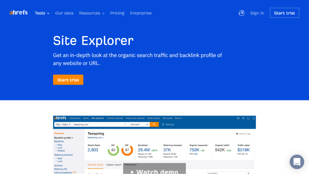 Using Ahrefs Site Explorer to find keywords website ranking for