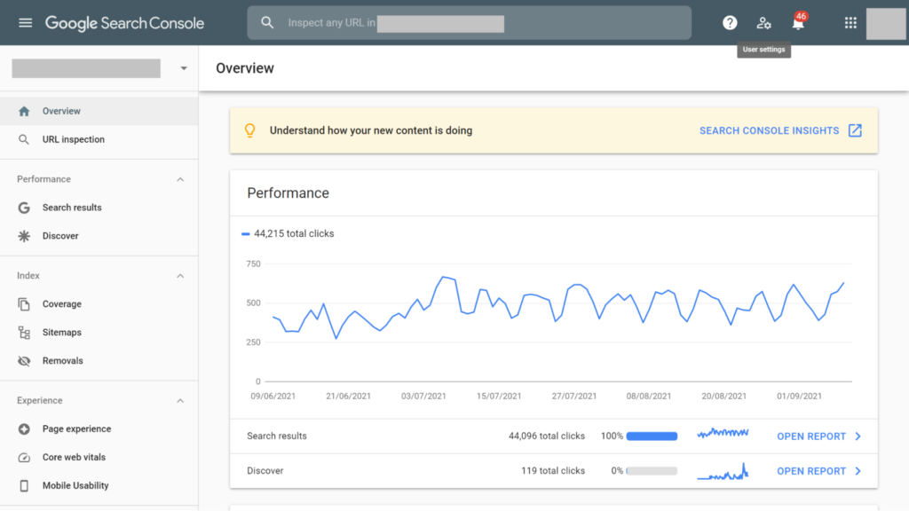 Google Search Console Overview Page