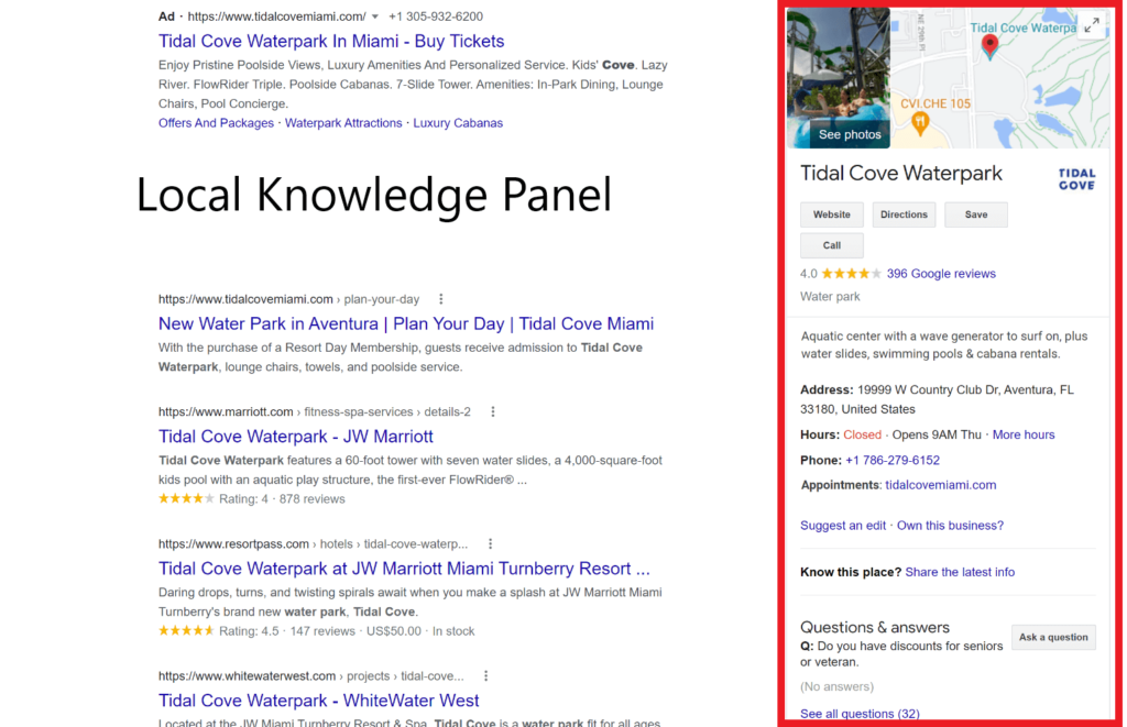 Local knowledge panel example on Google