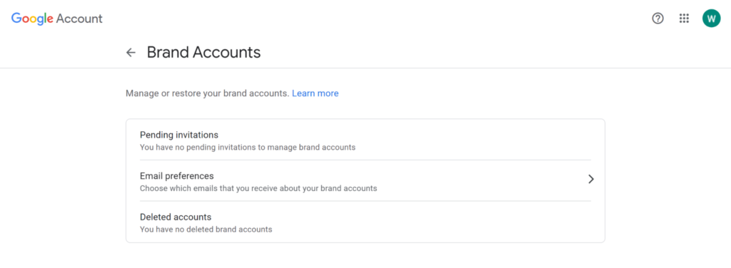 Brand account options