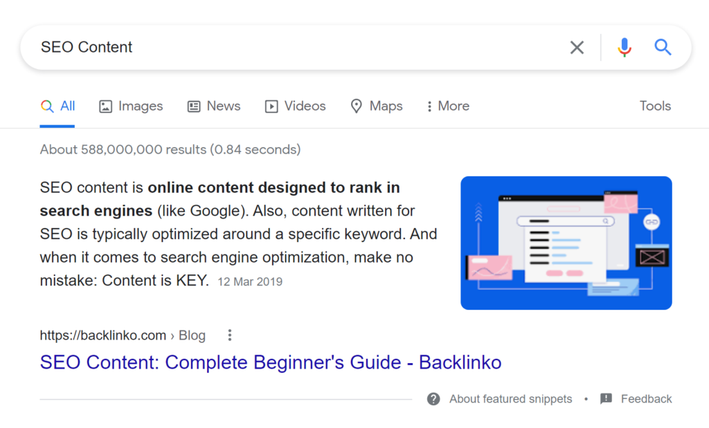 Example of Featured Snippet on Google