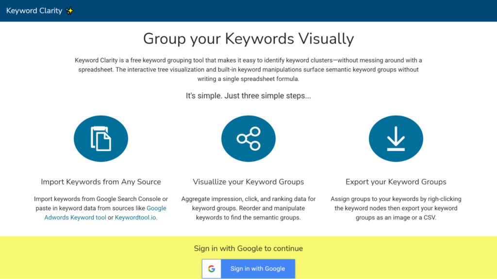 Keyword Clarity, free keyword grouping tool