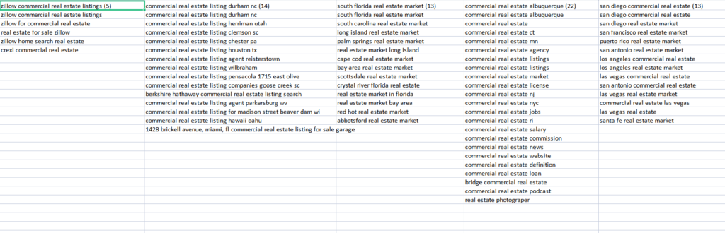 ZenBrief's clustering tool spreadsheet