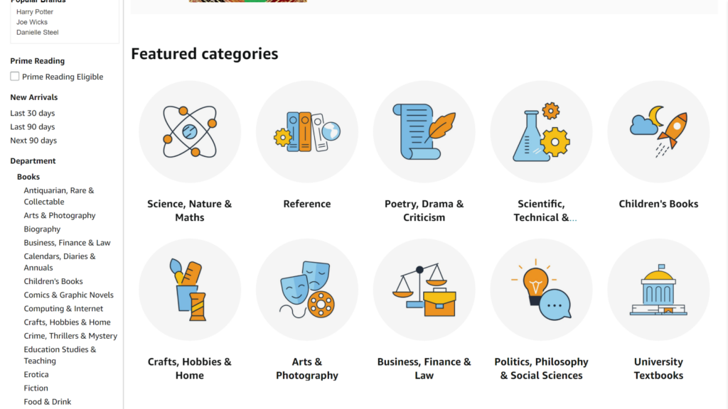 Amazon Book categories to find blog content ideas