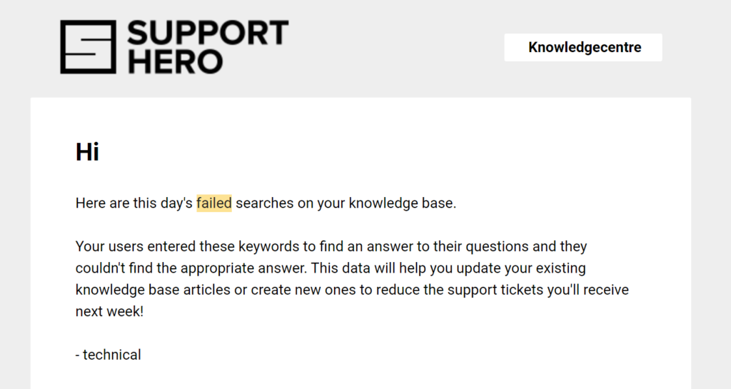 Failed searches with example from Support Hero