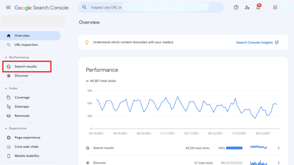 Search result - Performance, Google Console