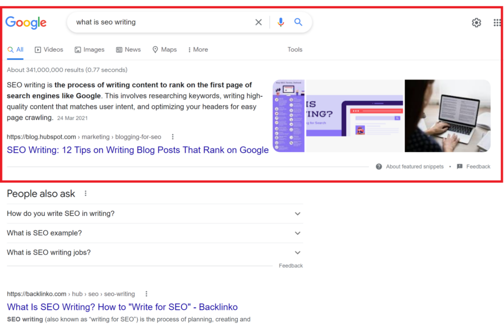 SEO Zero position example