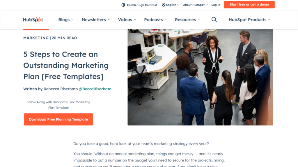 An example of an article from the Hubspot blog