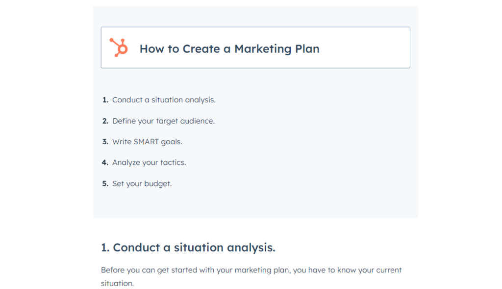 Example of a sectional ToC from the Hubspot blog