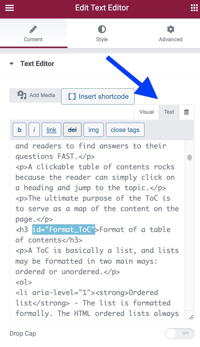 adding id to title tag in Elementor